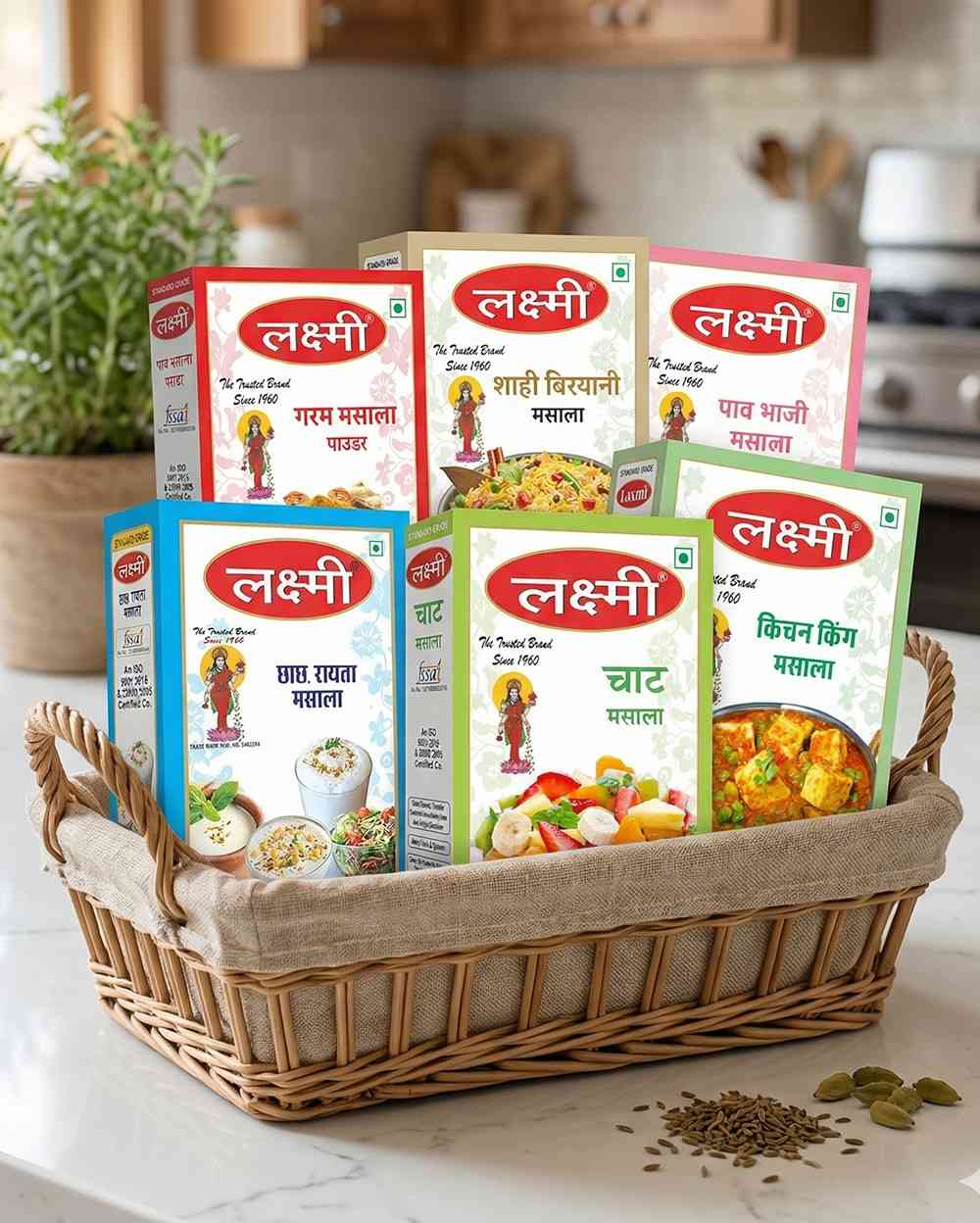 spice powder Pure Indian spices and spice powder collection by Laxmi Masale in basket